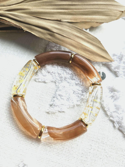 ANNA | Jonc acrylique perles tubes incurvées | Maxi Caramel Leopard