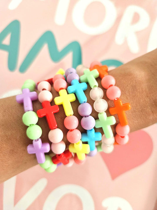 MARIA | Bracelet perles croix et rondes en acrylique