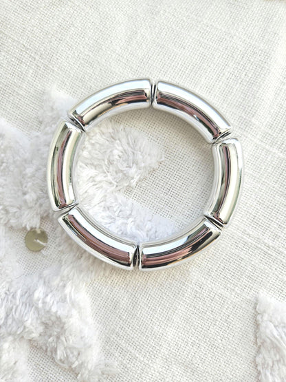 ANNA | Bracelet jonc perles incurvées | Glow argent