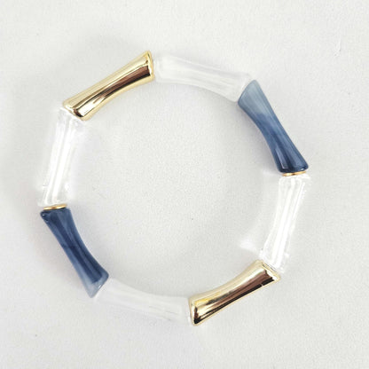 ALMA | Bracelet jonc perles tubes octogonales acrylique et acier | Bleu jaune orange