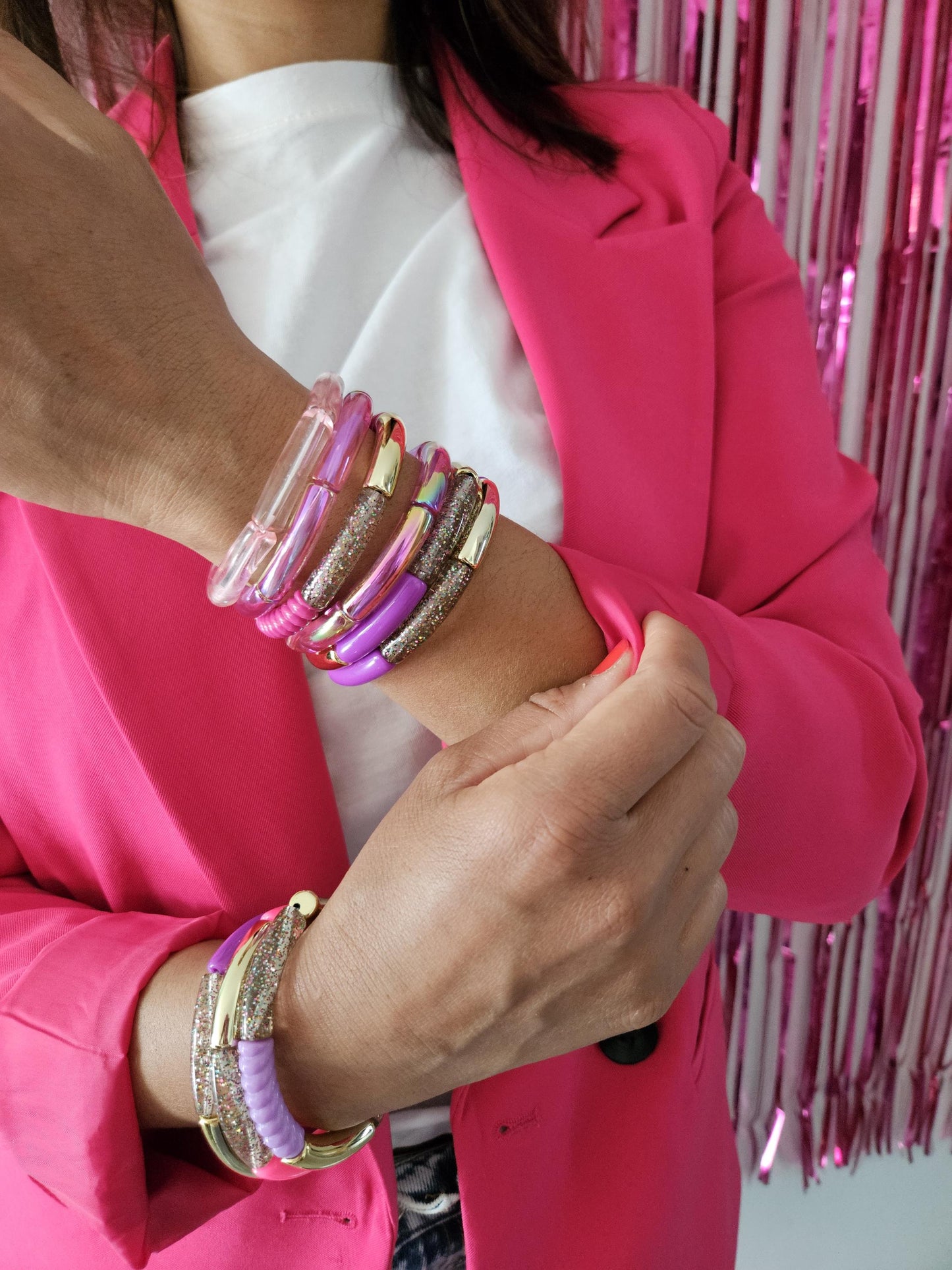 ANNA | Bracelet jonc perles incurvées | Glow violet