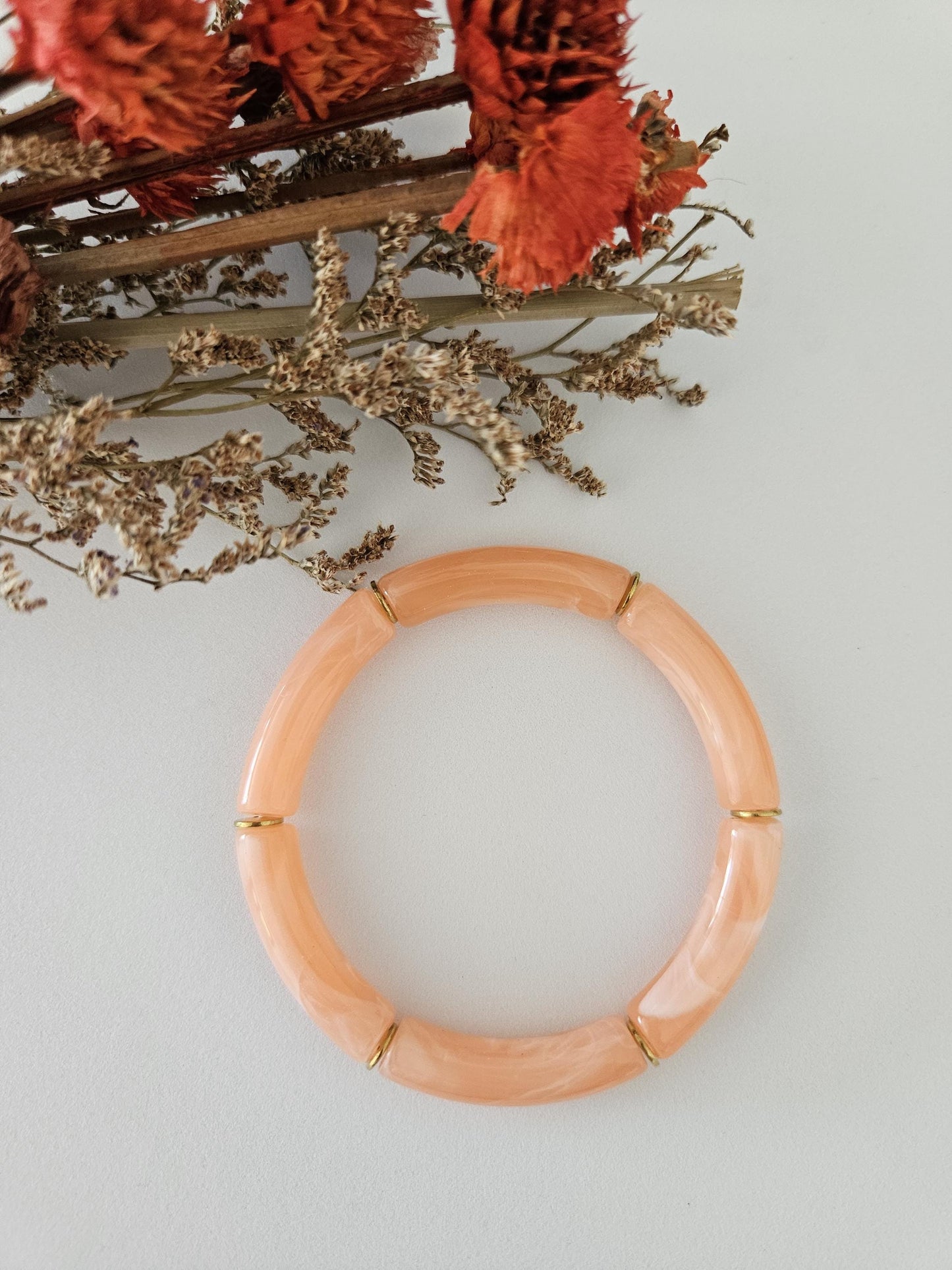 ANNA | Bracelet jonc perles incurvées et acier | Terracotta