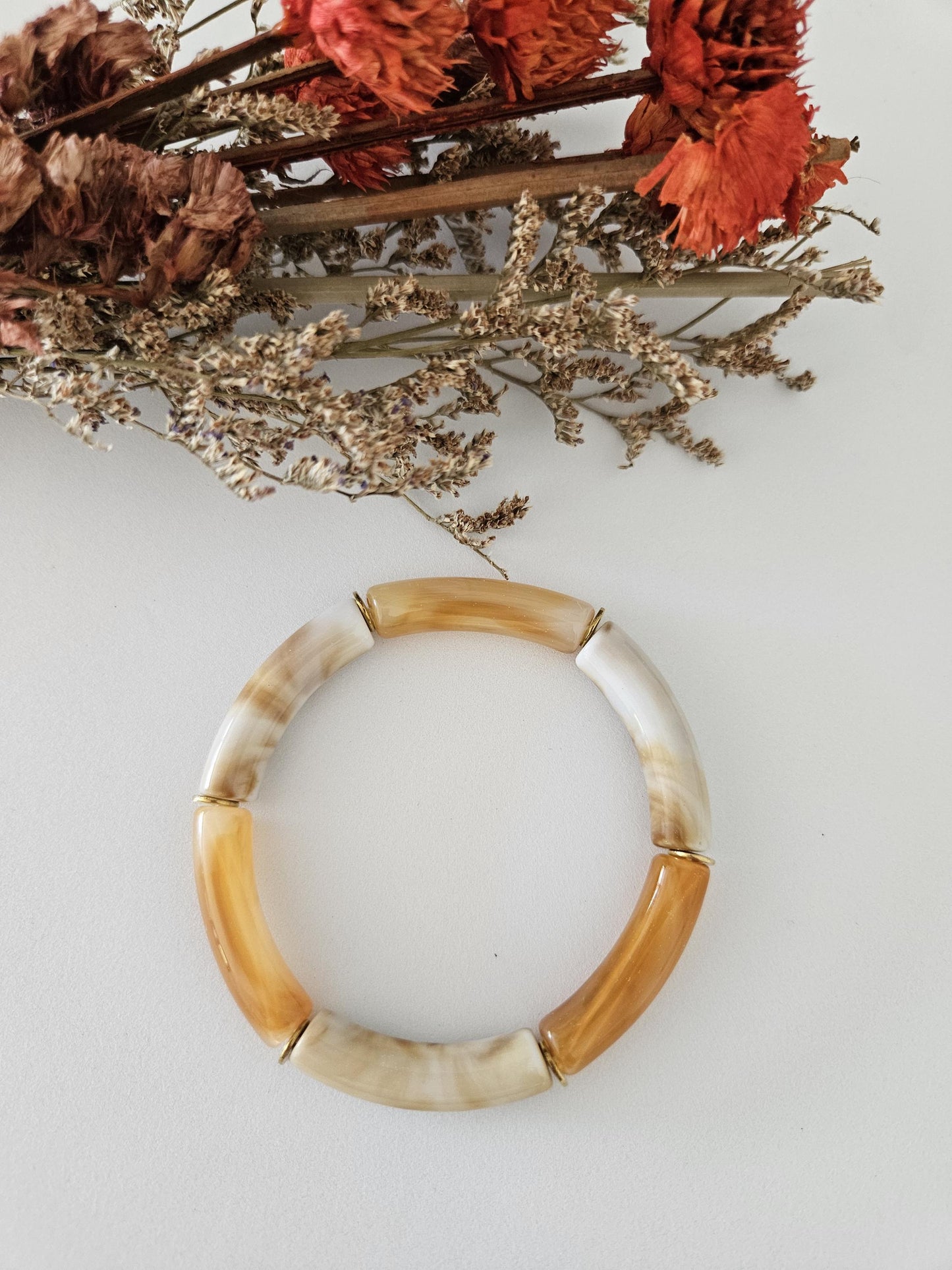 ANNA | Bracelet jonc perles incurvées et acier | Terracotta