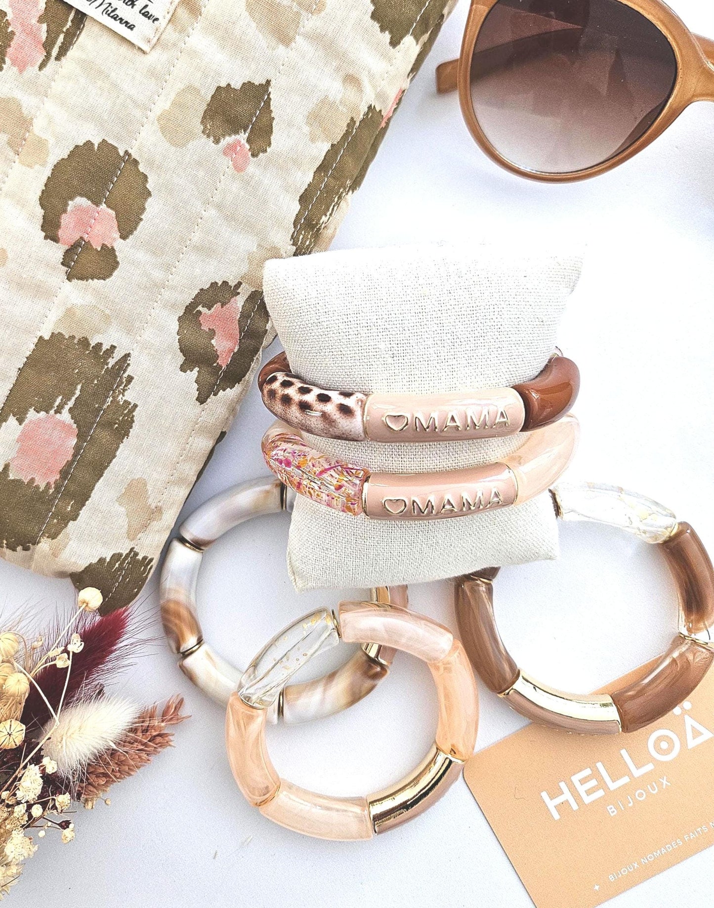 ANNA MAMA | Jonc acrylique perles tubes incurvées peach