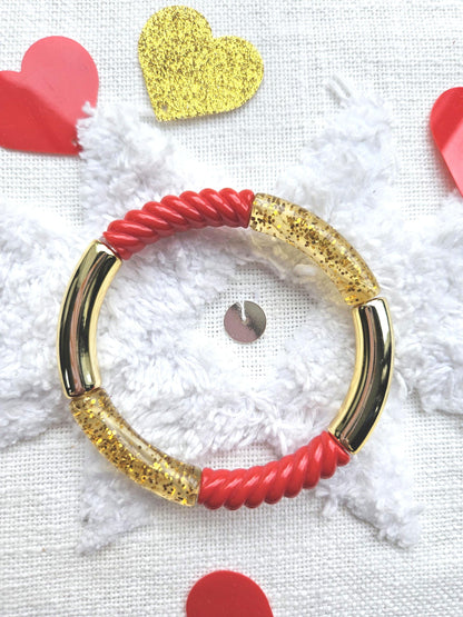 ANNA | Bracelet jonc perles incurvées | Glow rouge