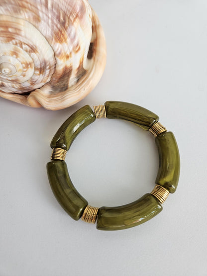 IRMA | Jonc acrylique perles tubes incurvées & acier