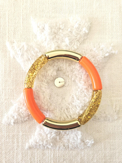 ANNA | Bracelet jonc perles incurvées | Glow orange
