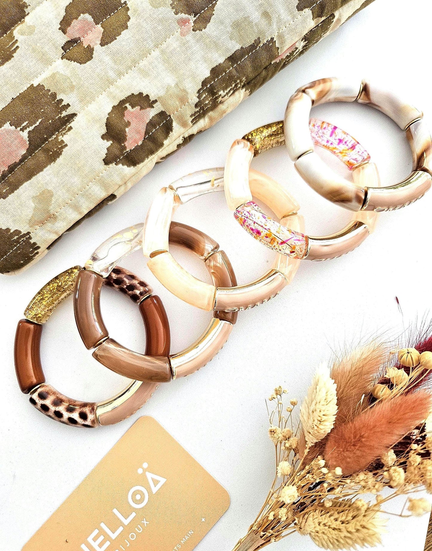 ANNA MAMA | Jonc acrylique perles tubes incurvées peach