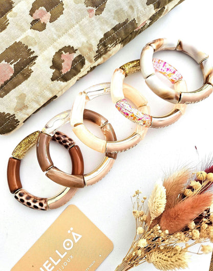 ANNA MAMA | Jonc acrylique perles tubes incurvées peach