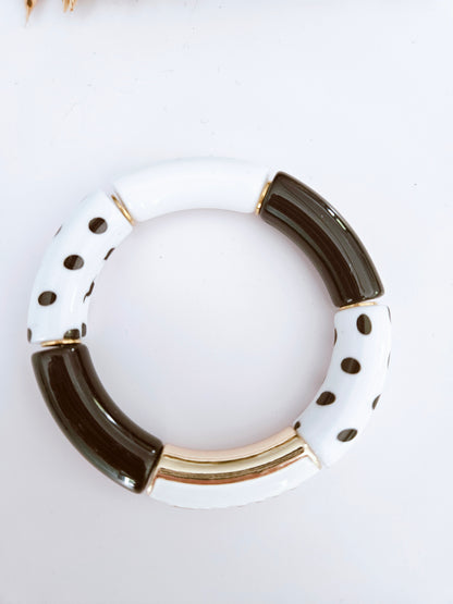 ANNA MAMA | Jonc acrylique perles tubes incurvées à pois