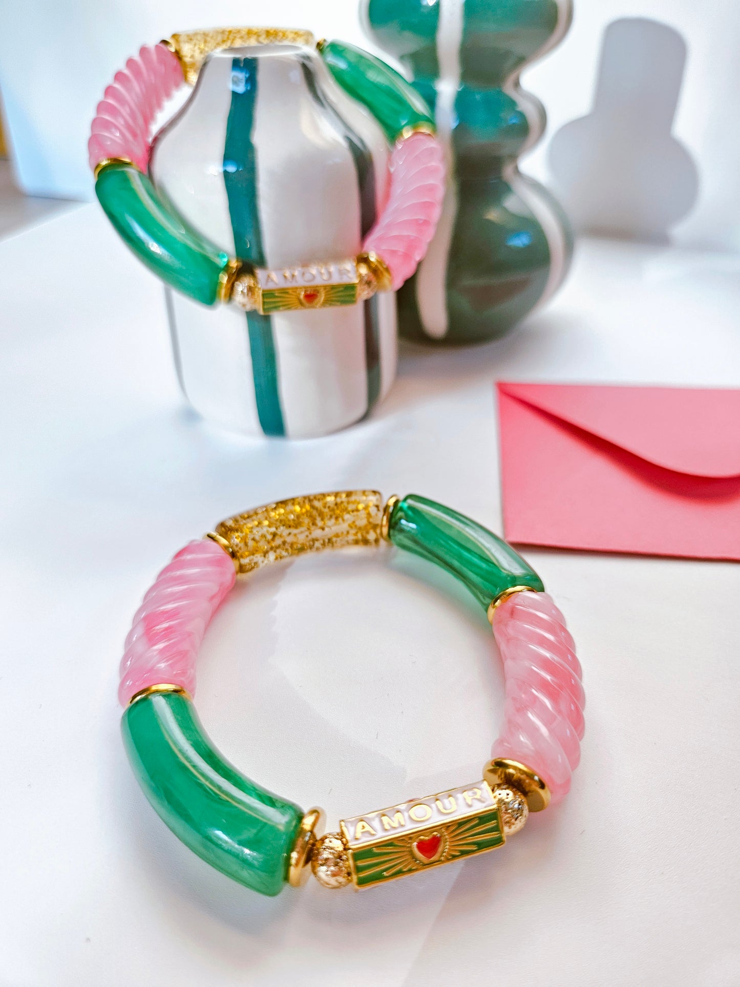 TALIMAN | Bracelets jonc talisman amour rose et vert