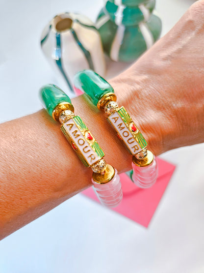 TALIMAN | Bracelets jonc talisman amour rose et vert