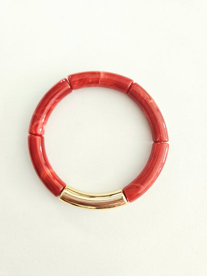 ANNA | Bracelet jonc perles incurvées | Glow rouge