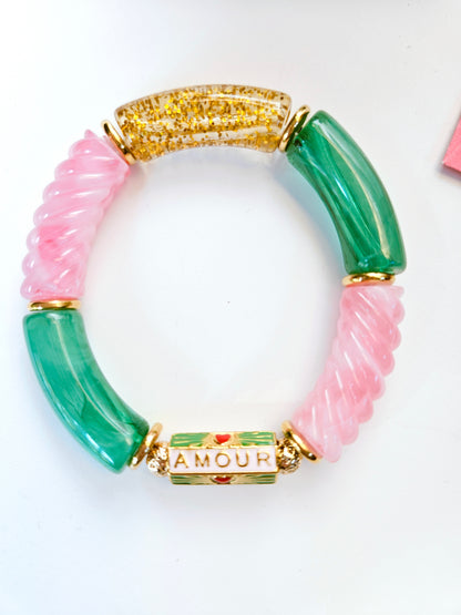 TALIMAN | Bracelets jonc talisman amour rose et vert