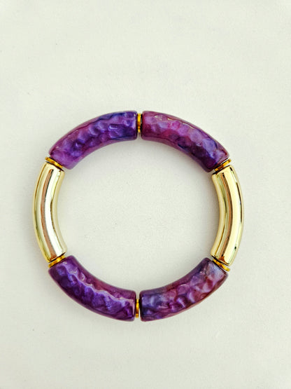 ANNA | Bracelet jonc perles incurvées | Glow violet