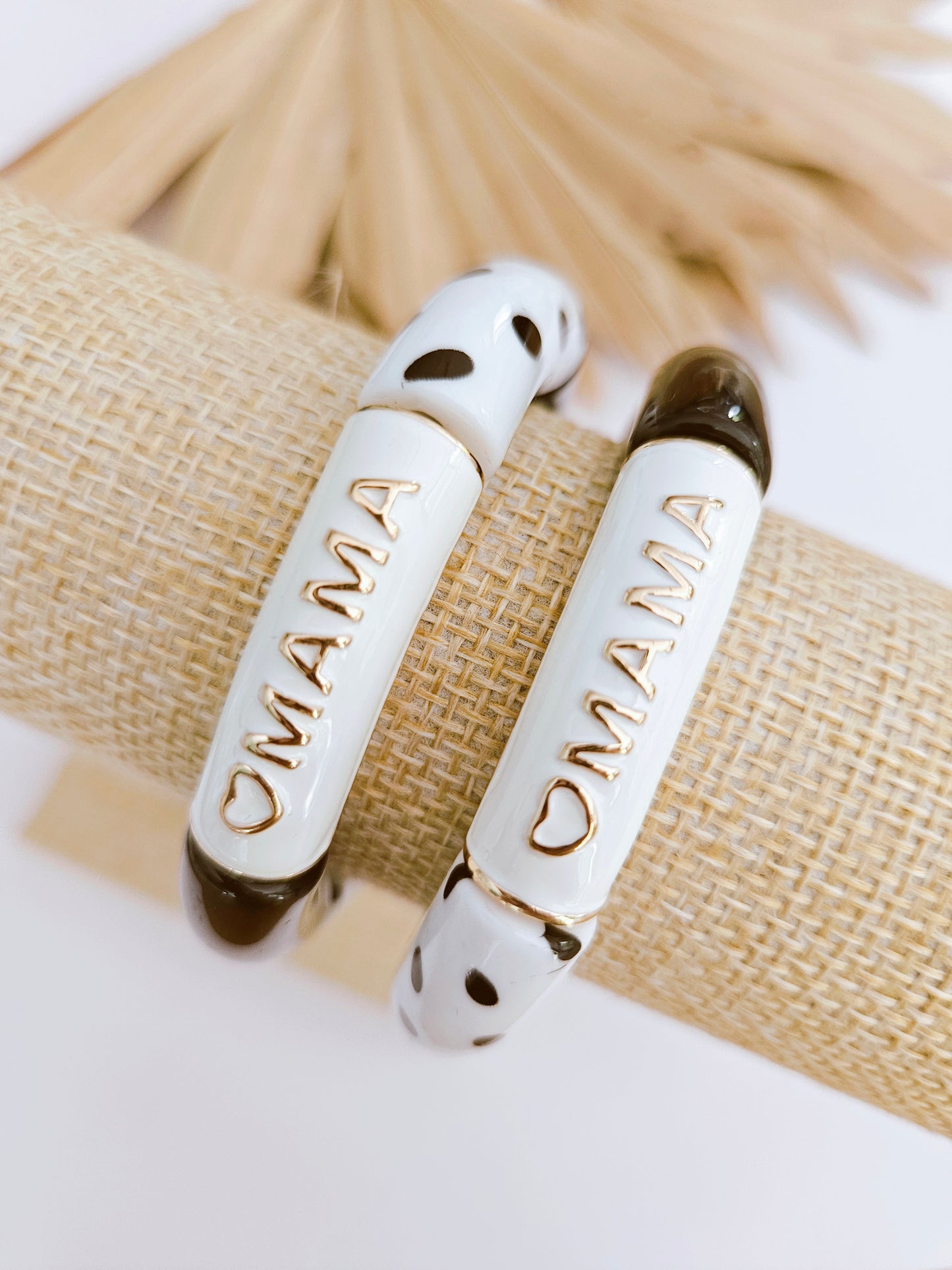 ANNA MAMA | Jonc acrylique perles tubes incurvées à pois