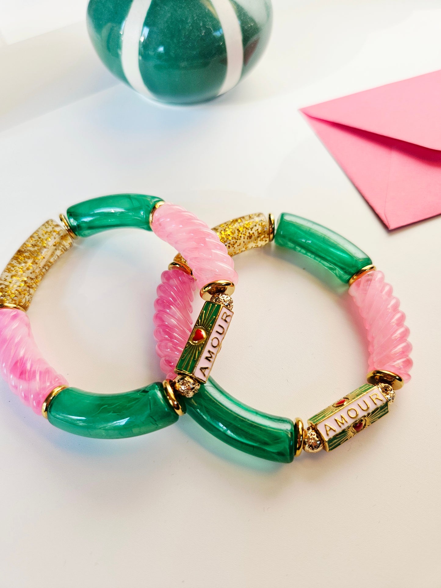 TALIMAN | Bracelets jonc talisman amour rose et vert